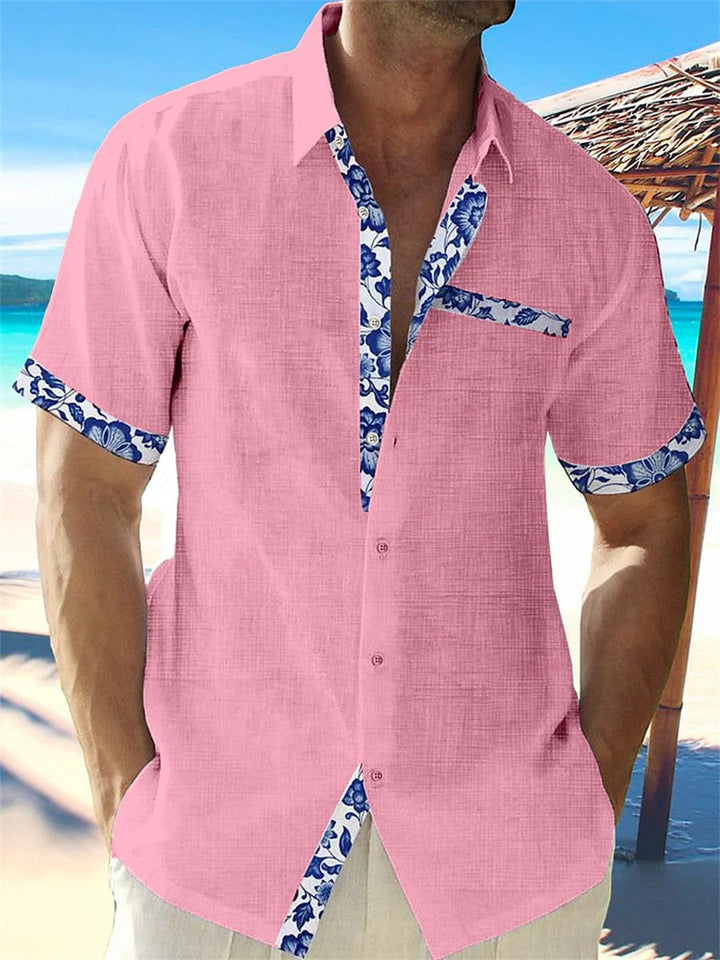 Men's Short-Sleeve Floral Trim Shirt