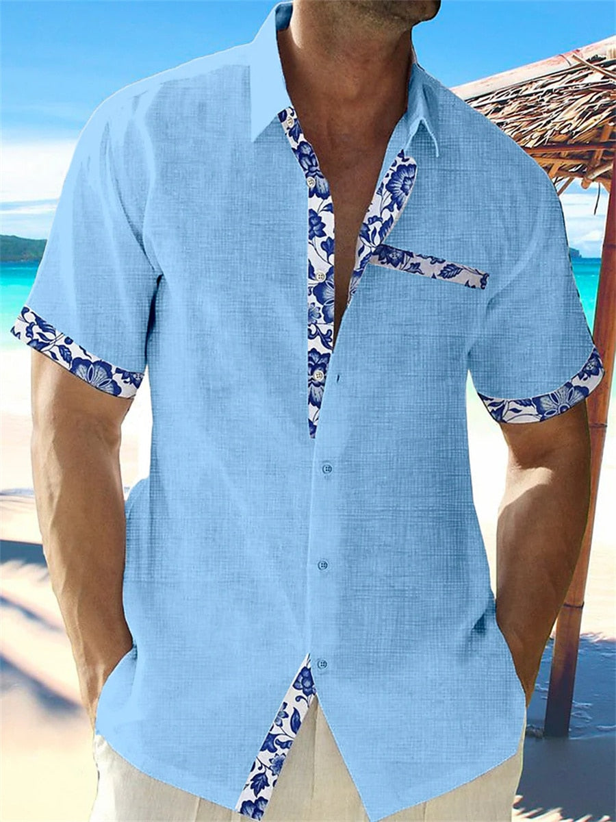 Men's Short-Sleeve Floral Trim Shirt