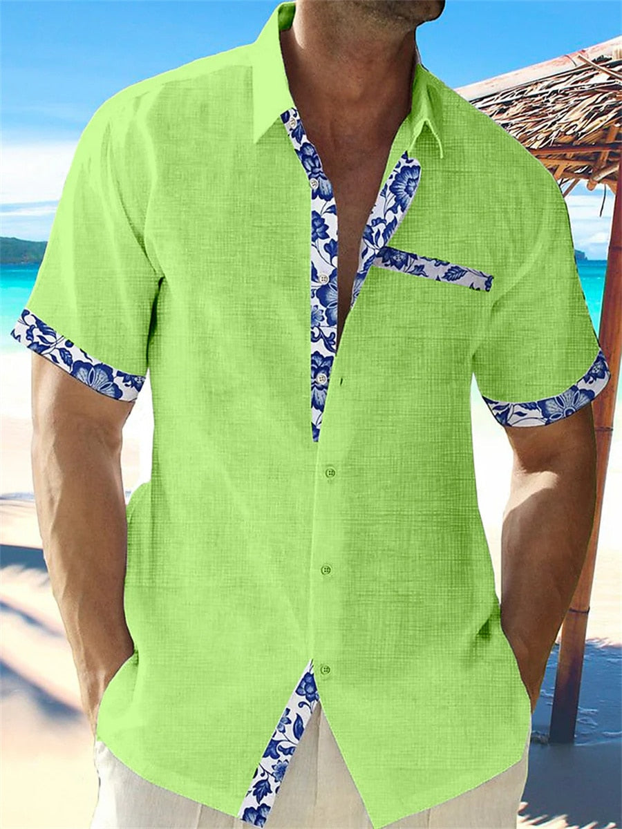 Men's Short-Sleeve Floral Trim Shirt