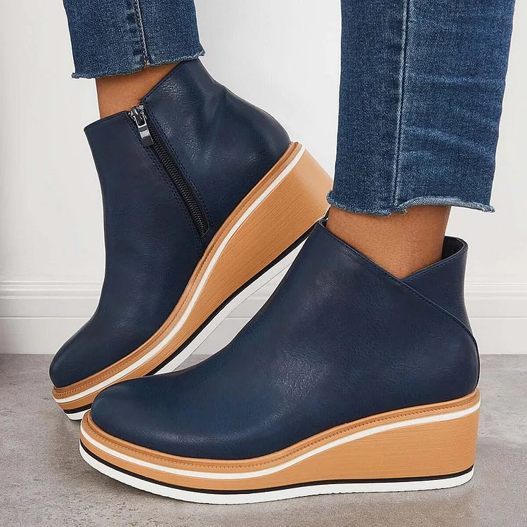 Women's Side-Zip Wedge Platform Ankle Boots