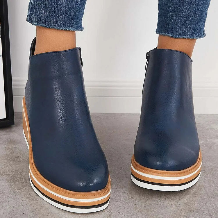 Women's Side-Zip Wedge Platform Ankle Boots