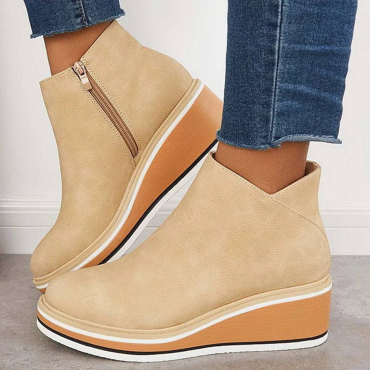 Women's Side-Zip Wedge Platform Ankle Boots