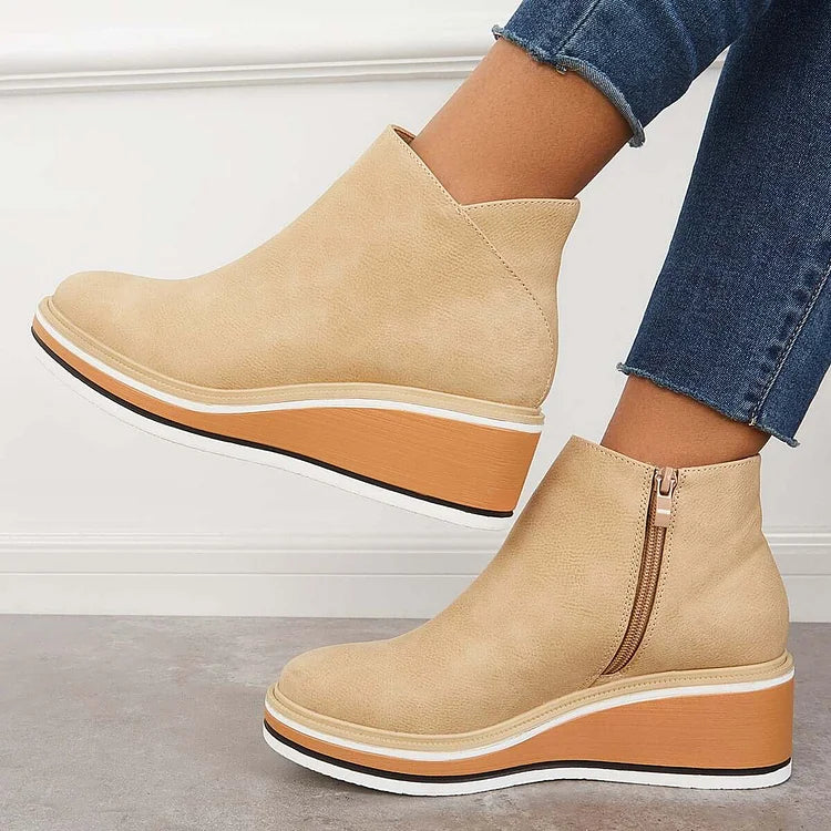 Women's Side-Zip Wedge Platform Ankle Boots