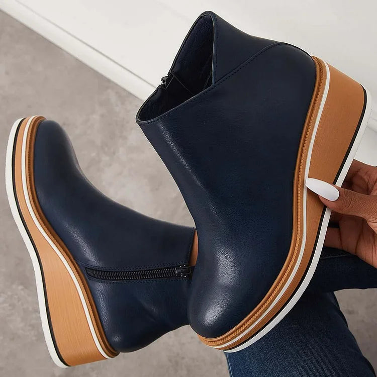 Women's Side-Zip Wedge Platform Ankle Boots