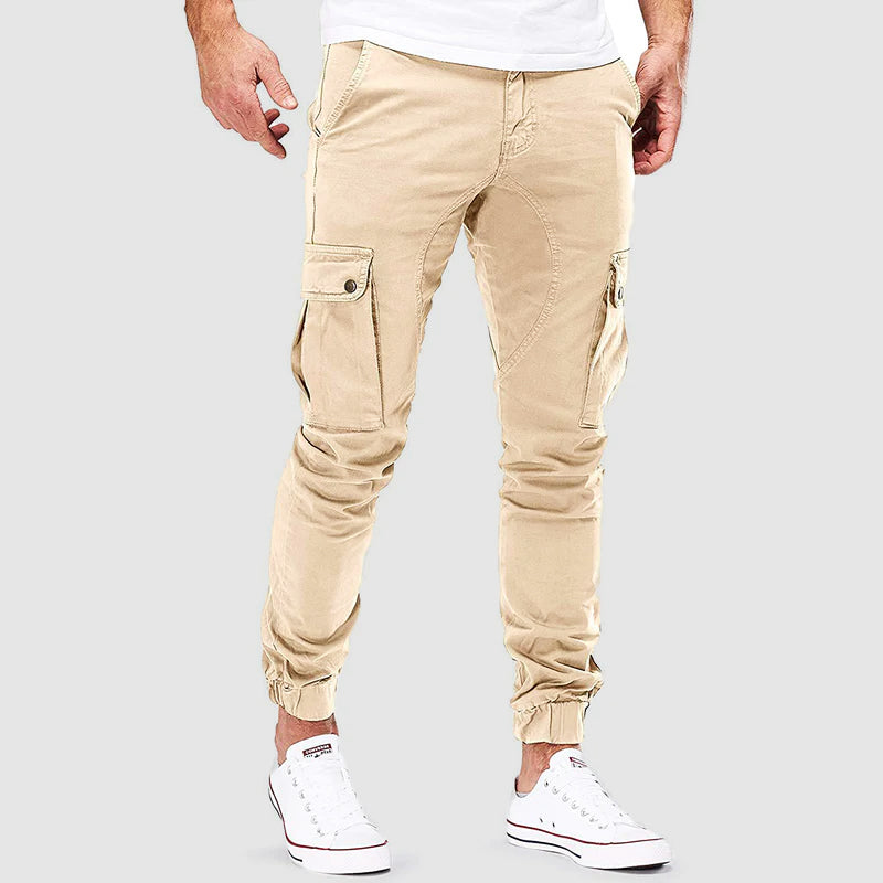 Men's Slim Fit Cargo Trousers with Multiple Pockets