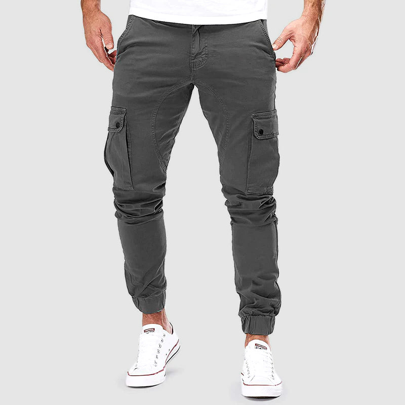 Men's Slim Fit Cargo Trousers with Multiple Pockets