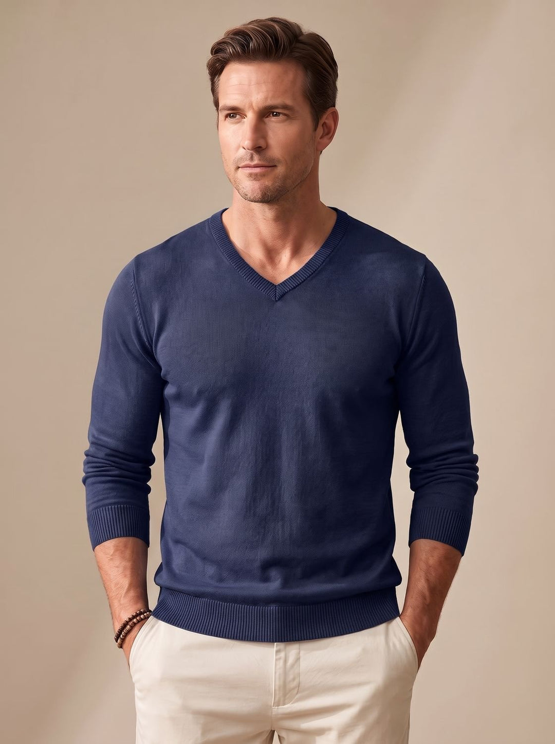 Men's Slim-Fit V-Neck Knitted Jumper