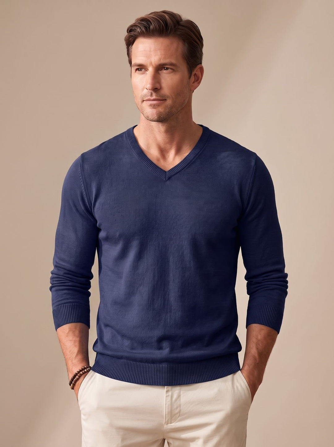 Men's Slim-Fit V-Neck Knitted Jumper