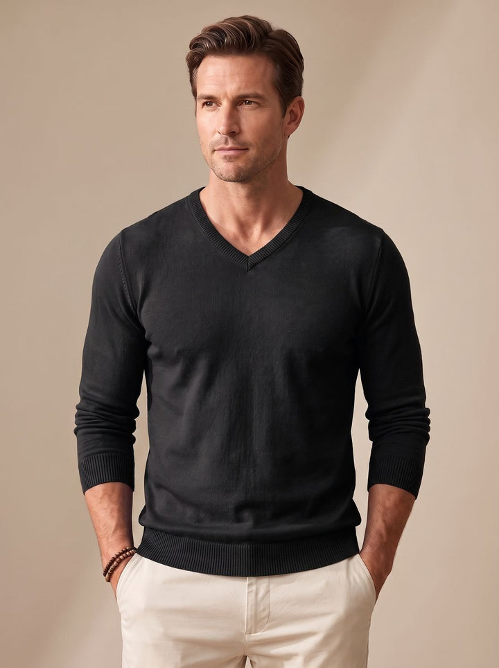 Men's Slim-Fit V-Neck Knitted Jumper
