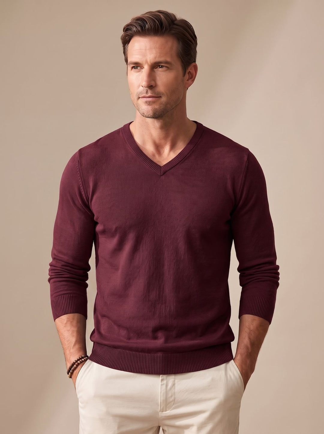 Men's Slim-Fit V-Neck Knitted Jumper
