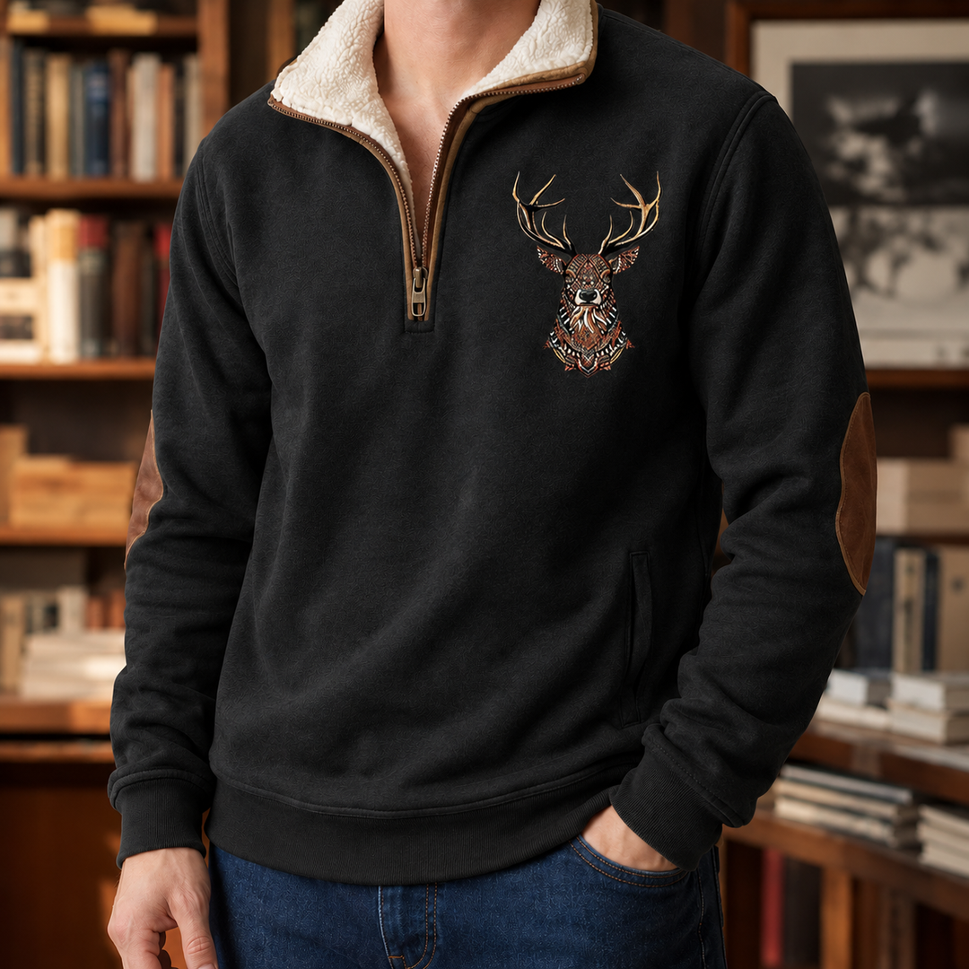 Men's Stag Motif Quarter-Zip Jumper