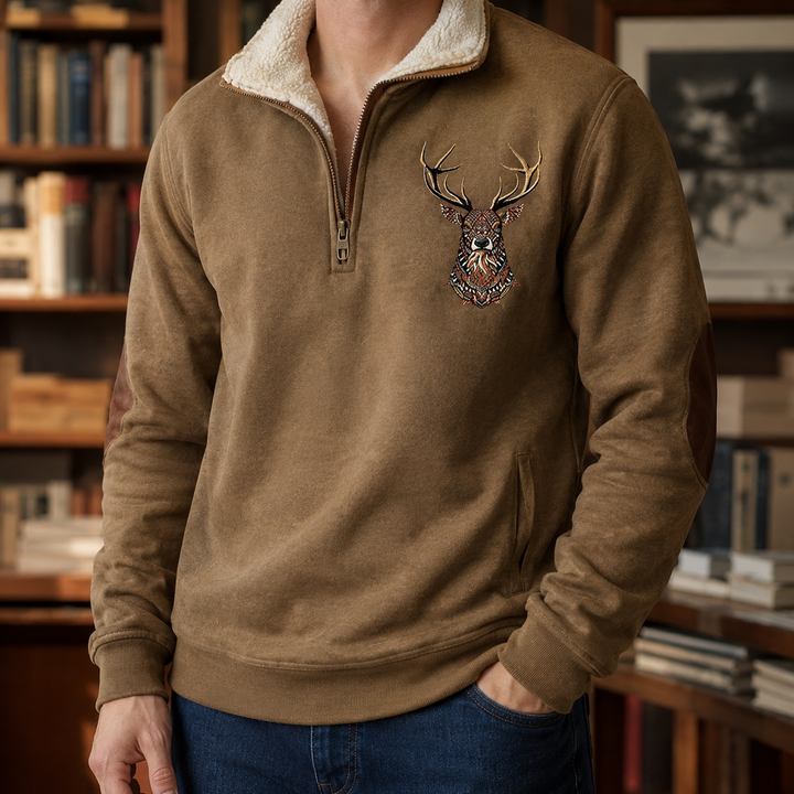 Men's Stag Motif Quarter-Zip Jumper
