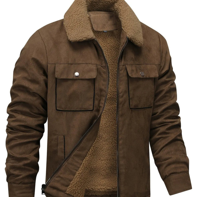 Men's Stand Collar Bomber Jacket With Fleece Collar