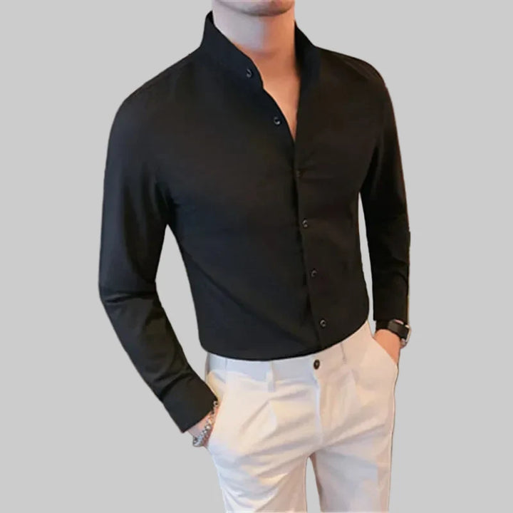 Men's Stand Collar Long-Sleeve Button-Up Shirt