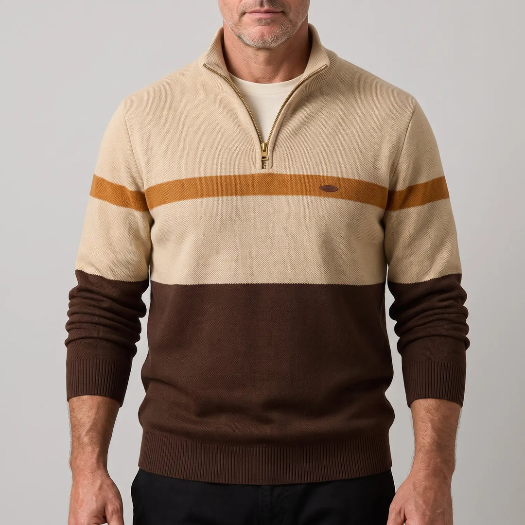 Men's Striped Quarter-Zip Knit Jumper