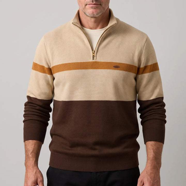 Men's Striped Quarter-Zip Knit Jumper
