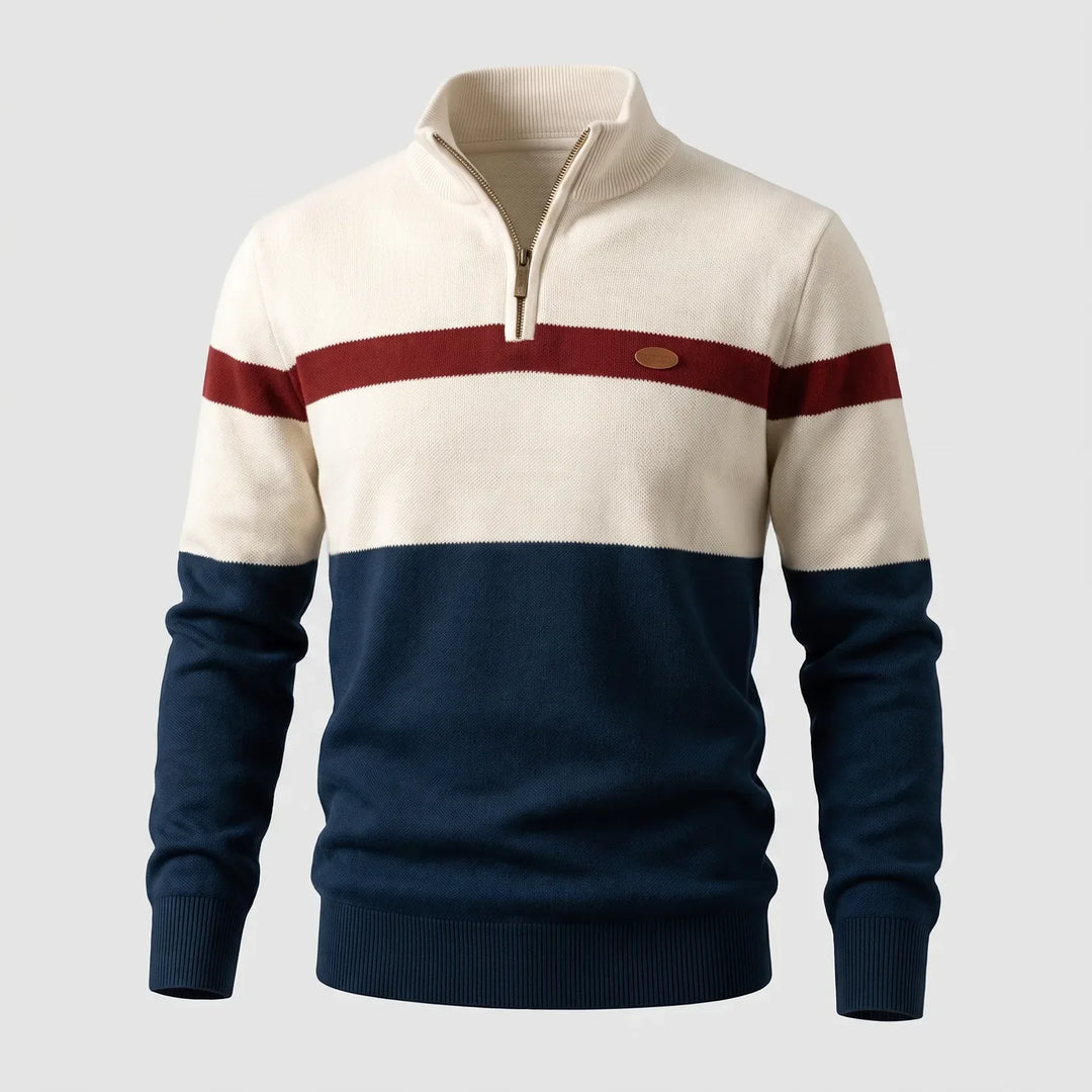 Men's Striped Quarter-Zip Knit Jumper