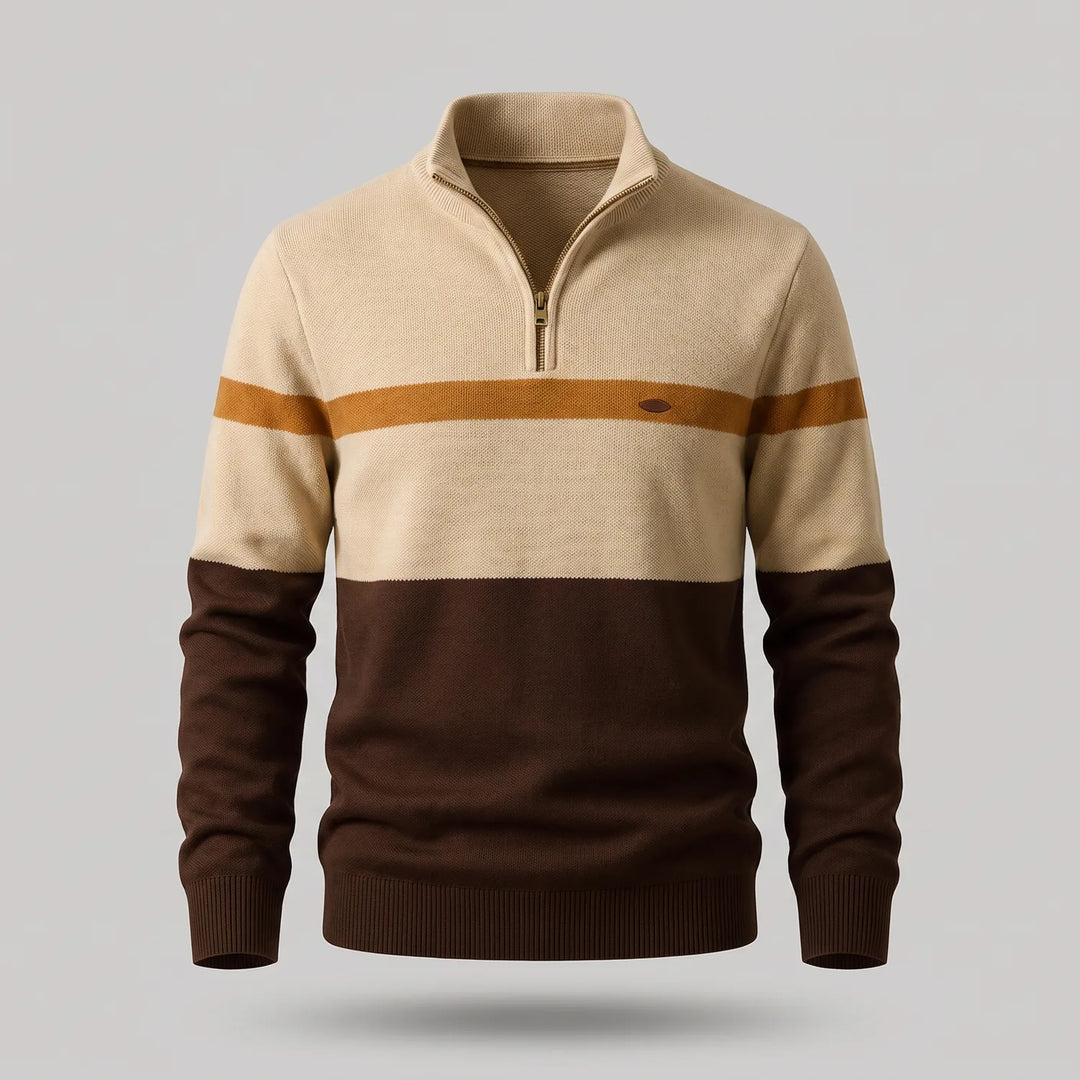 Men's Striped Quarter-Zip Knit Jumper