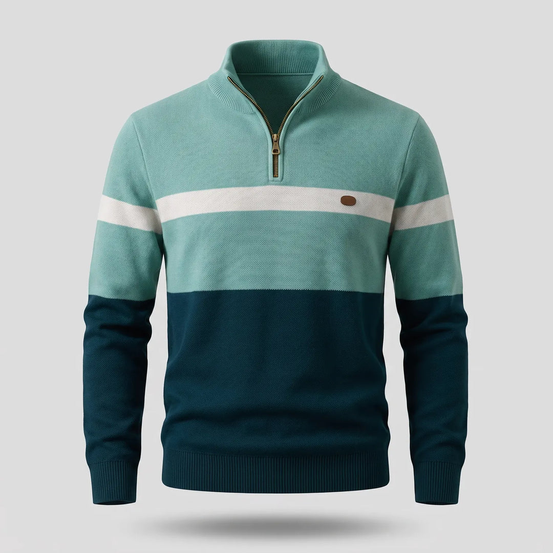 Men's Striped Quarter-Zip Knit Jumper