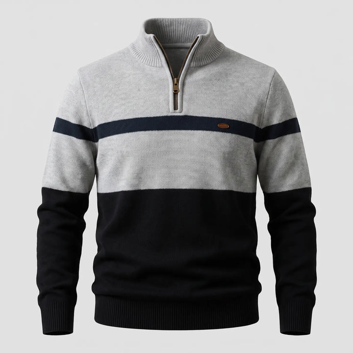 Men's Striped Quarter-Zip Knit Jumper