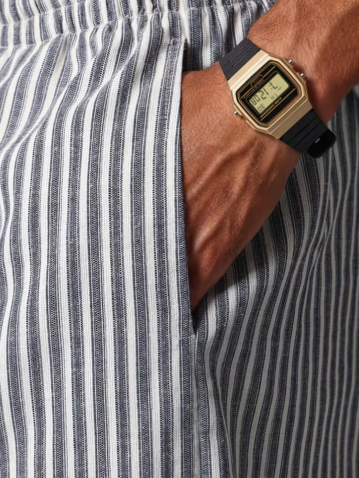 Men's Striped Relaxed Wide-Leg Trousers with Drawstring Waist