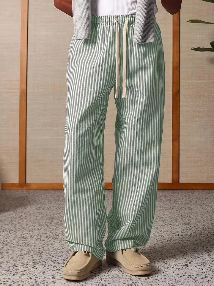 Men's Striped Relaxed Wide-Leg Trousers with Drawstring Waist