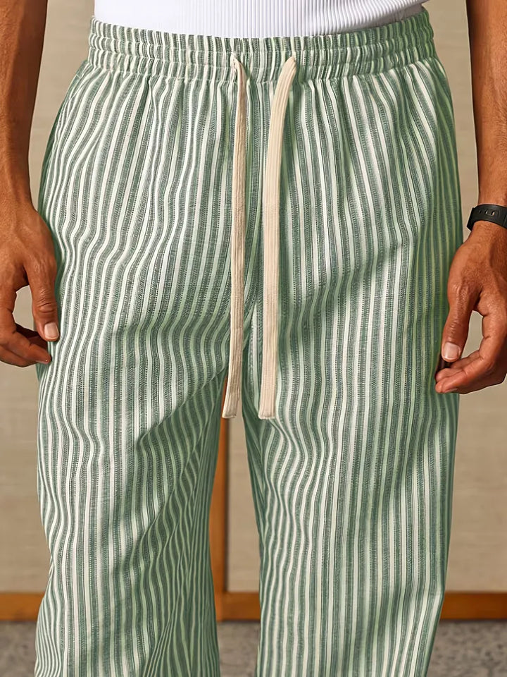 Men's Striped Relaxed Wide-Leg Trousers with Drawstring Waist