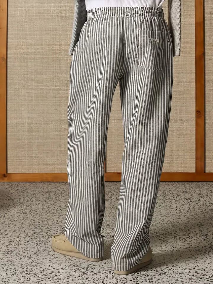 Men's Striped Relaxed Wide-Leg Trousers with Drawstring Waist