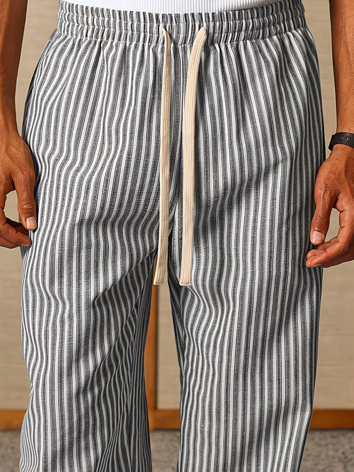 Men's Striped Relaxed Wide-Leg Trousers with Drawstring Waist