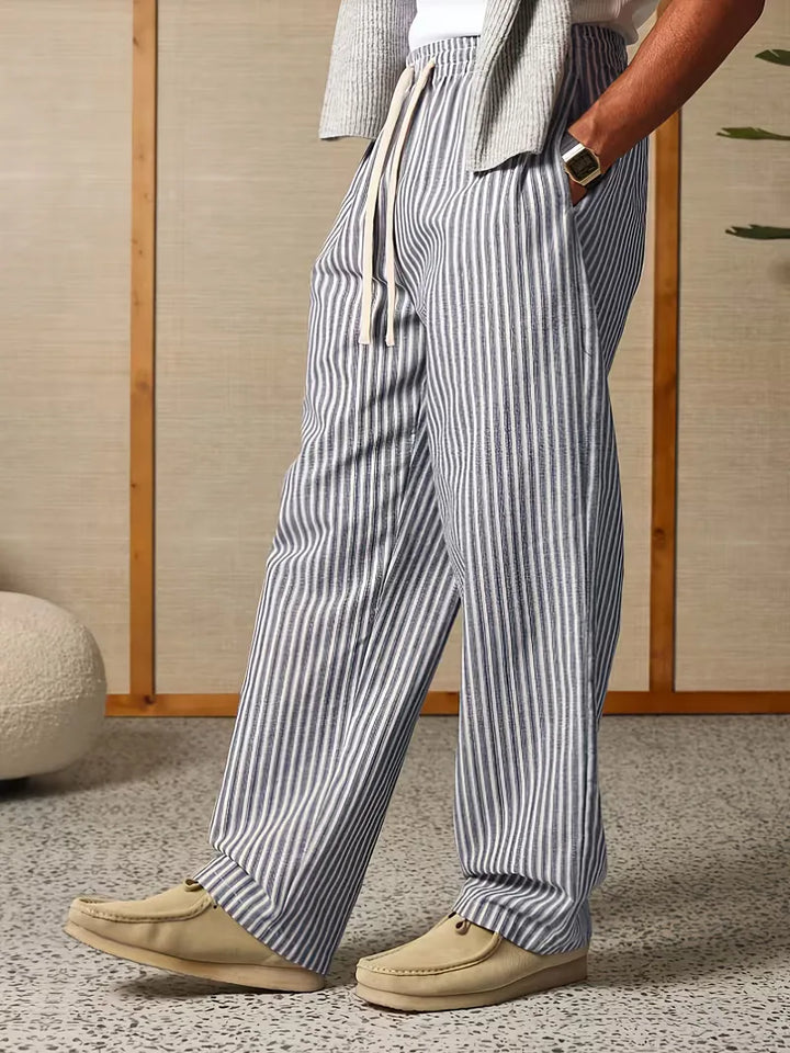 Men's Striped Relaxed Wide-Leg Trousers with Drawstring Waist
