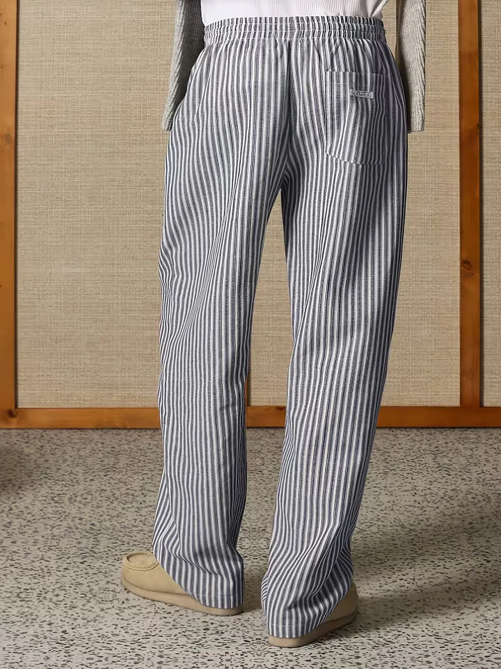 Men's Striped Relaxed Wide-Leg Trousers with Drawstring Waist