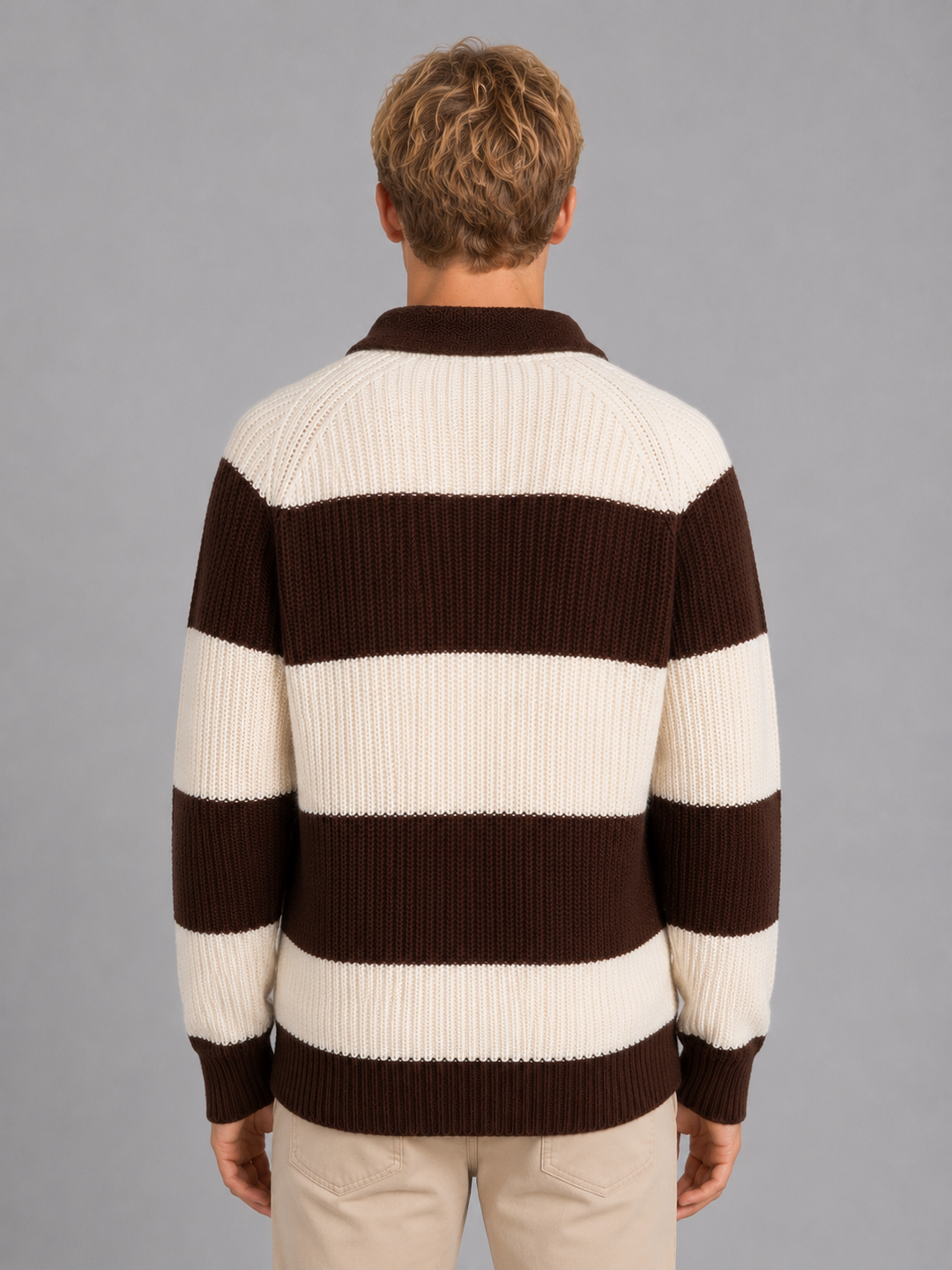 Men's Striped Ribbed Polo Sweater