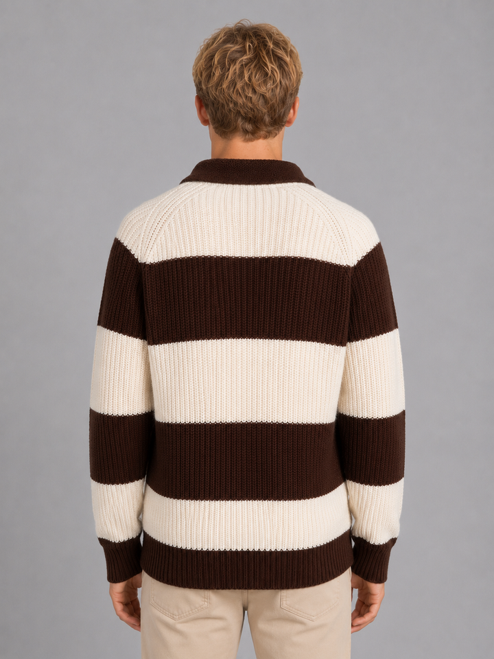 Men's Striped Ribbed Polo Sweater
