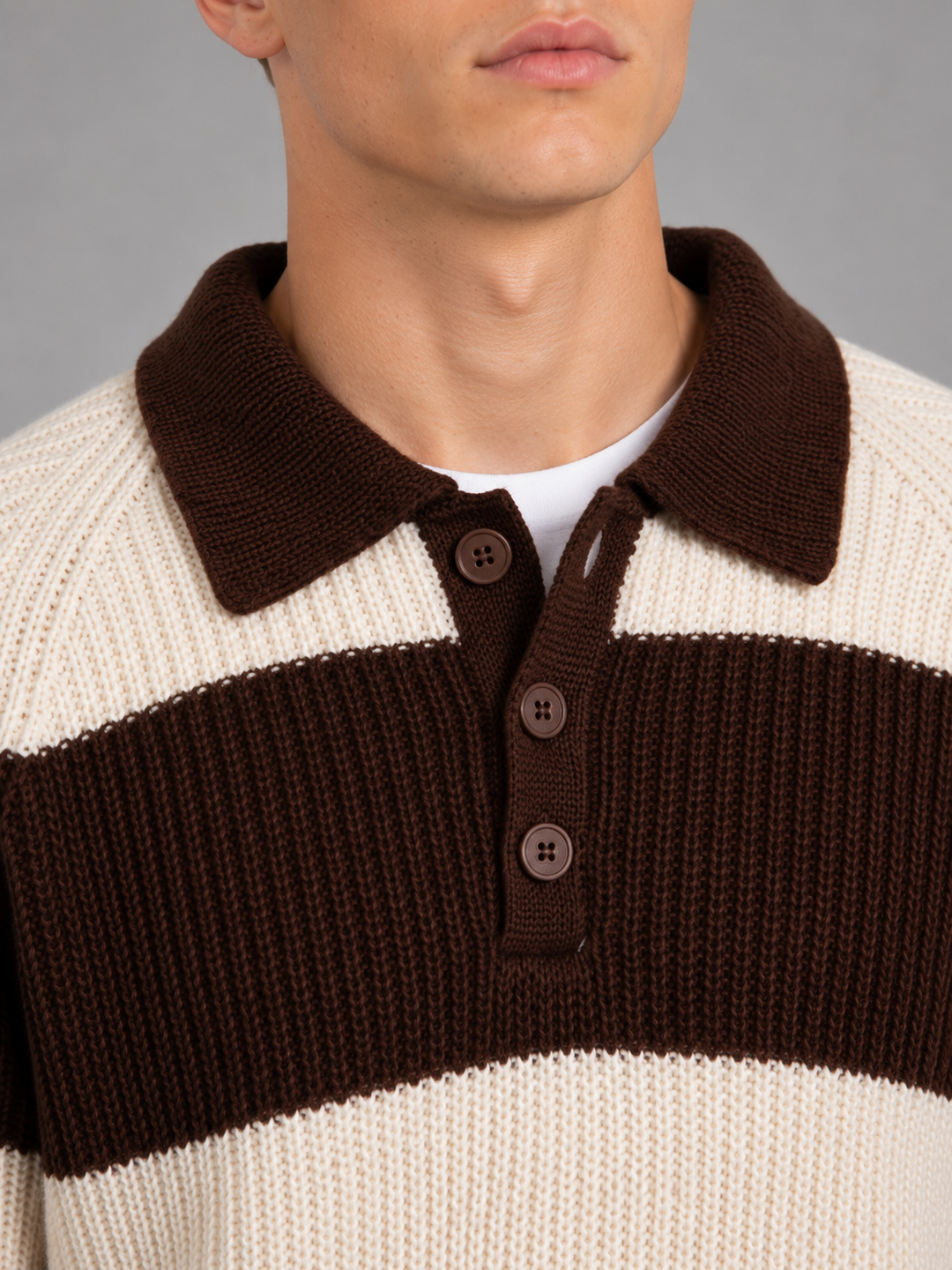 Men's Striped Ribbed Polo Sweater