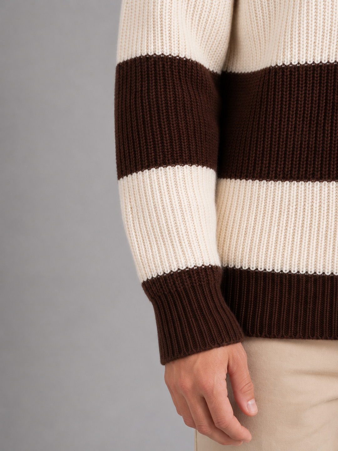 Men's Striped Ribbed Polo Sweater
