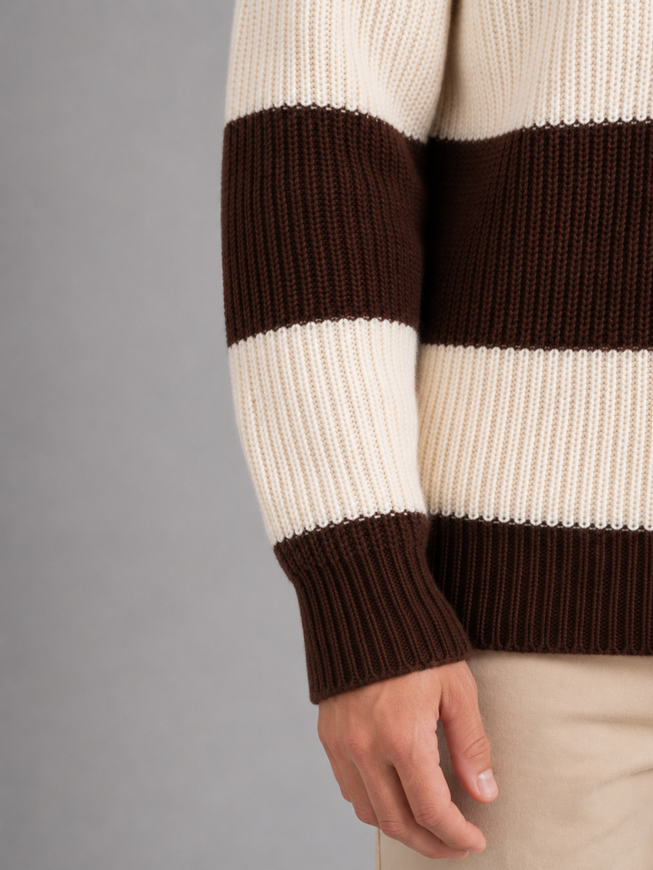Men's Striped Ribbed Polo Sweater