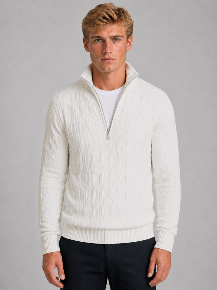 Men's Textured Quarter-Zip Funnel Neck Sweater