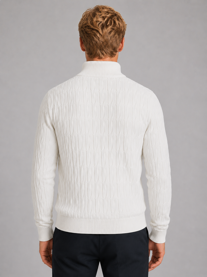 Men's Textured Quarter-Zip Funnel Neck Sweater