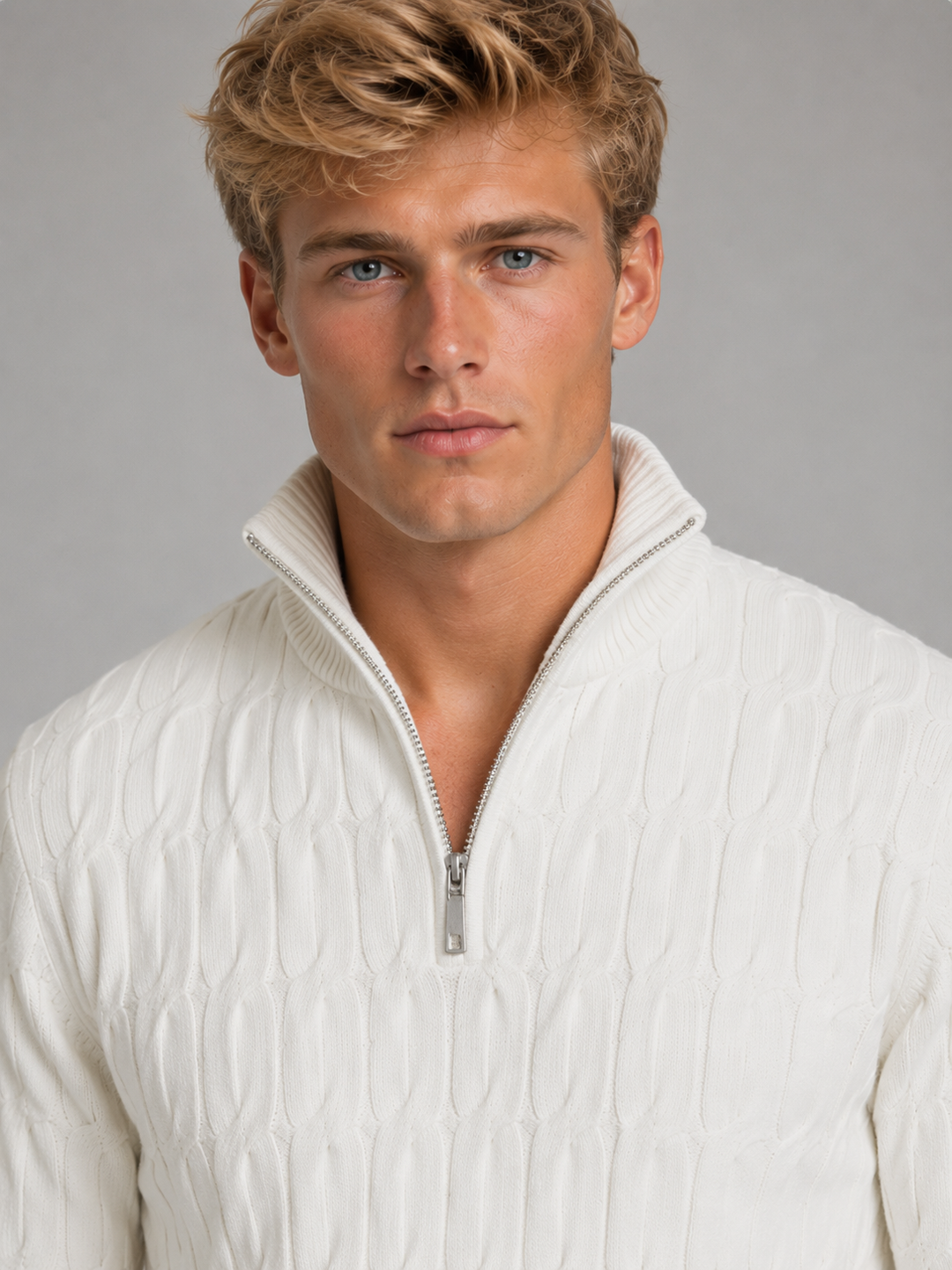 Men's Textured Quarter-Zip Funnel Neck Sweater