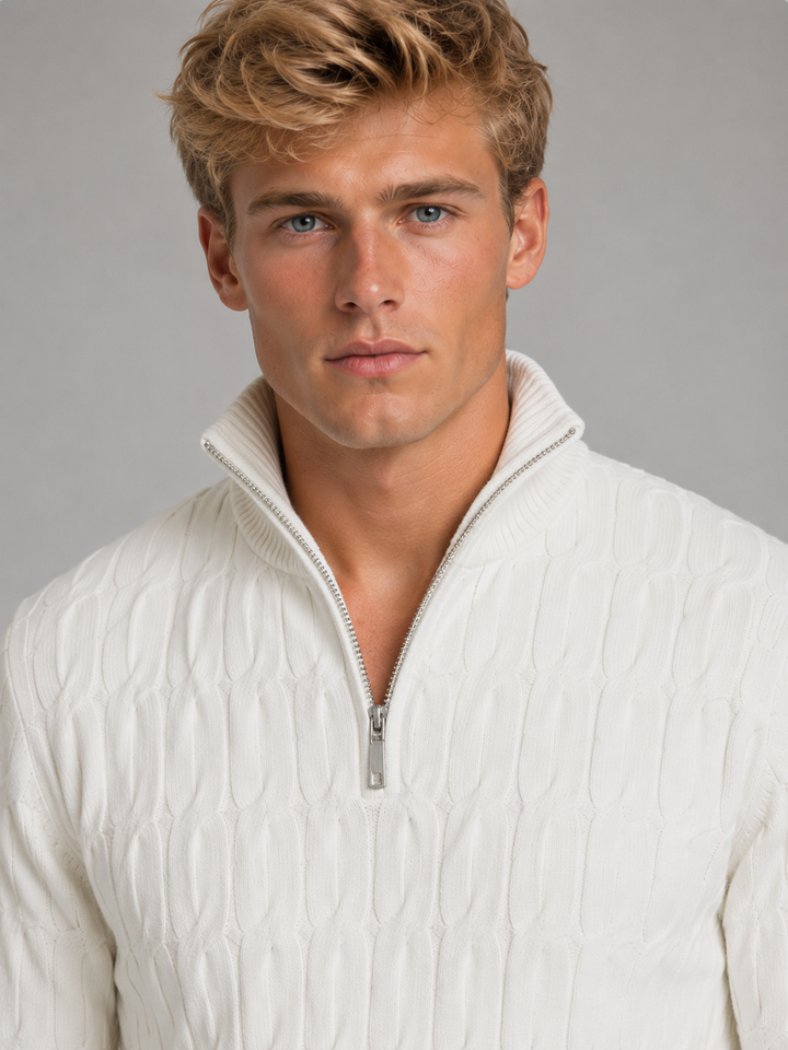 Men's Textured Quarter-Zip Funnel Neck Sweater