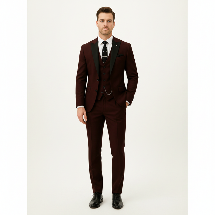 Men's Three-Piece Peak Lapel Formal Suit