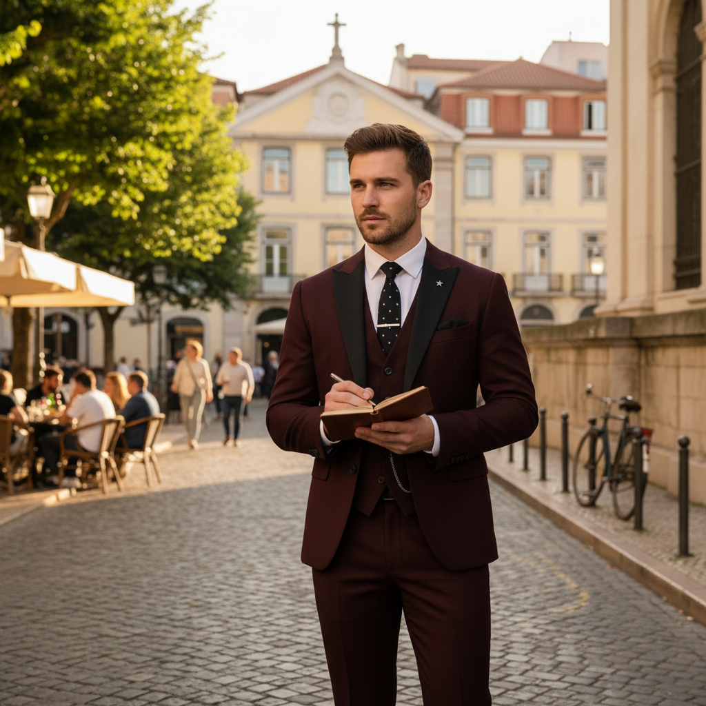 Men's Three-Piece Peak Lapel Formal Suit