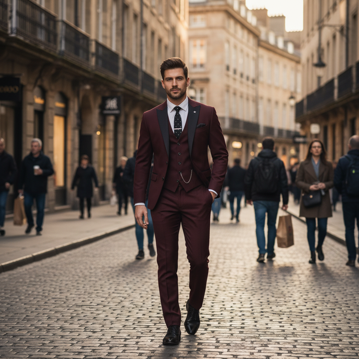 Men's Three-Piece Peak Lapel Formal Suit
