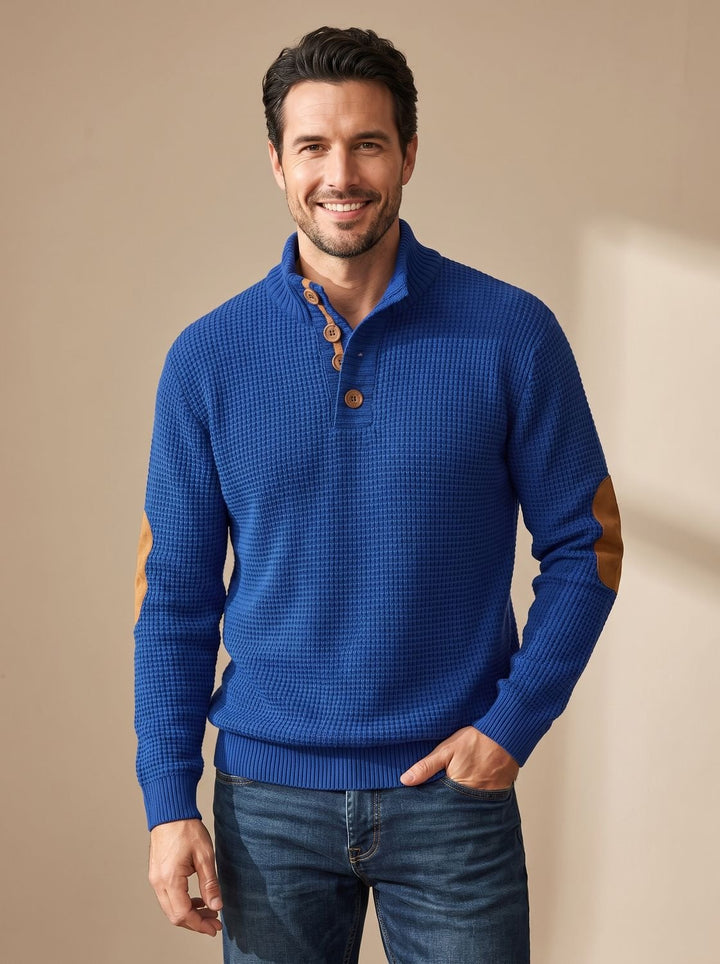 Men's Waffle-Knit Button-Collar Pullover Sweater