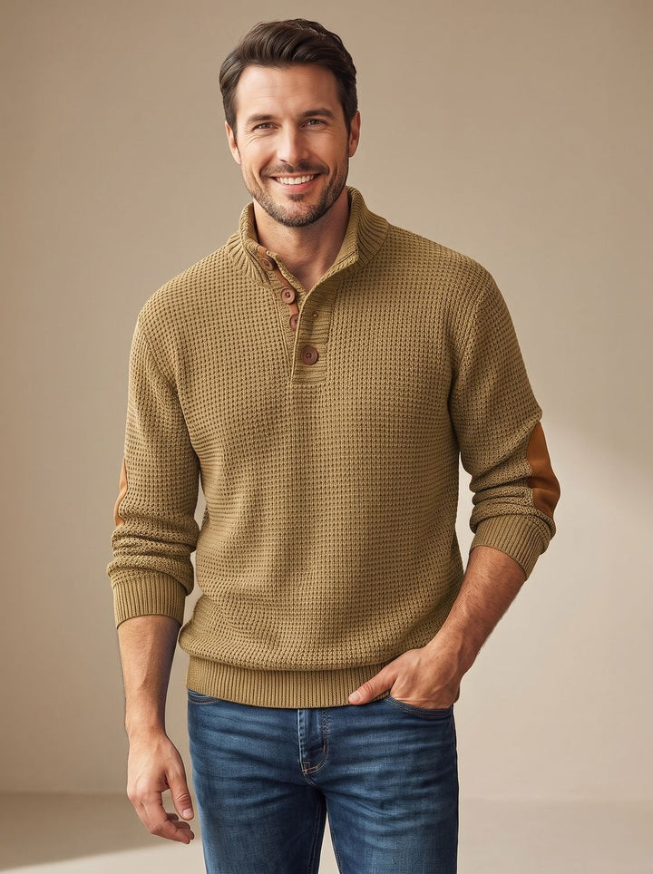 Men's Waffle-Knit Button-Collar Pullover Sweater