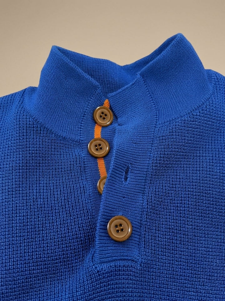 Men's Waffle-Knit Button-Collar Pullover Sweater