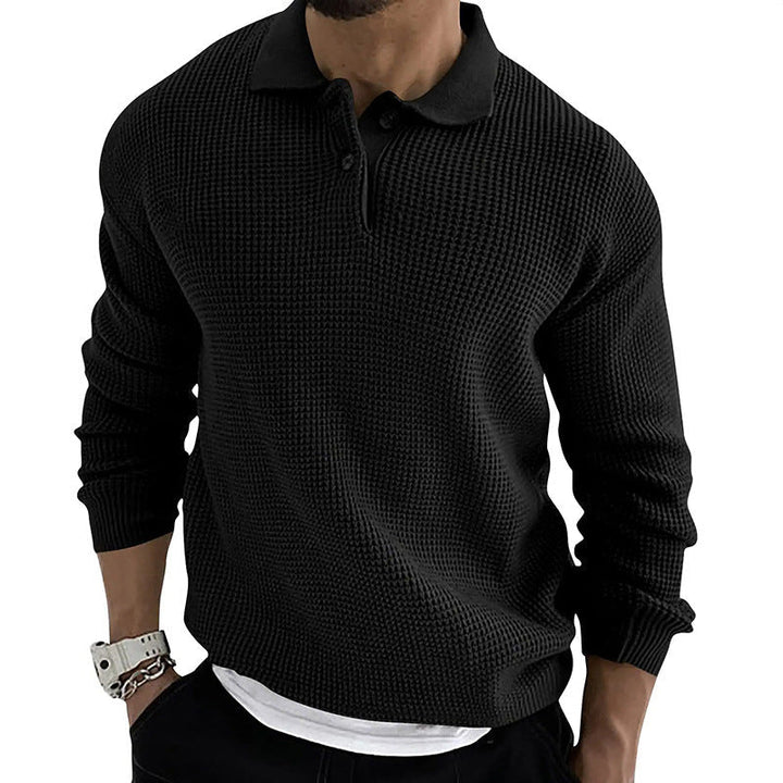 Men's Waffle Knit Polo Collar Sweater