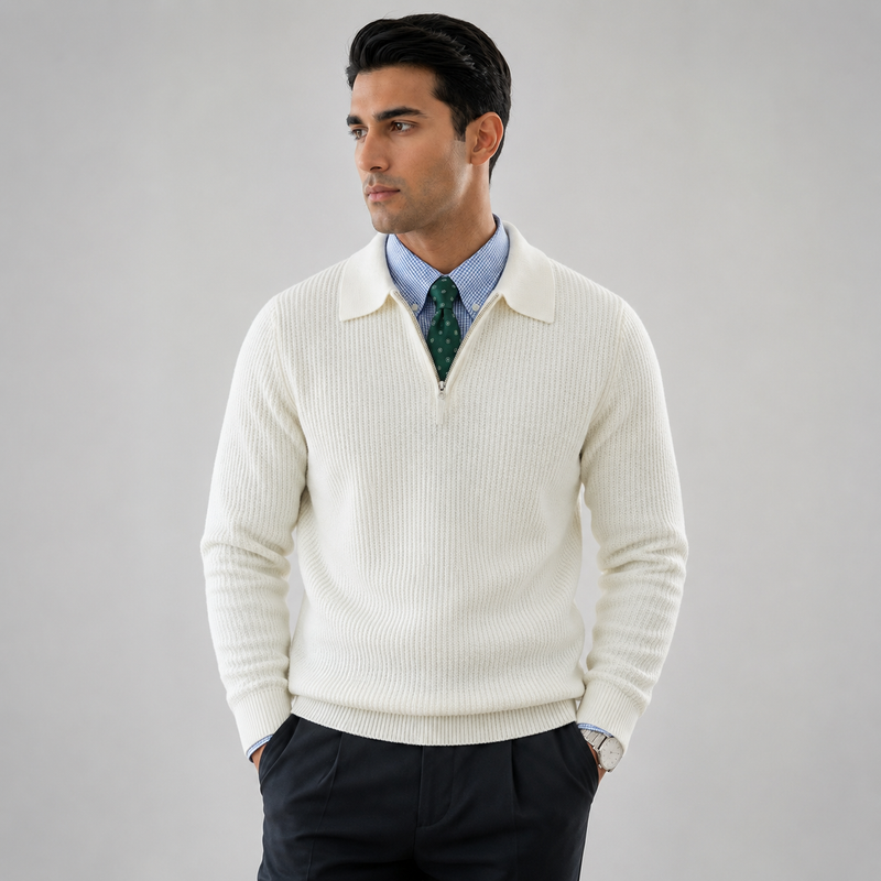 Men's Waffle Knit Quarter-Zip Jumper