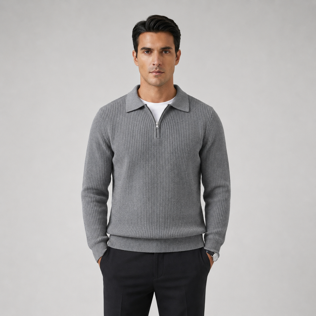 Men's Waffle Knit Quarter-Zip Jumper
