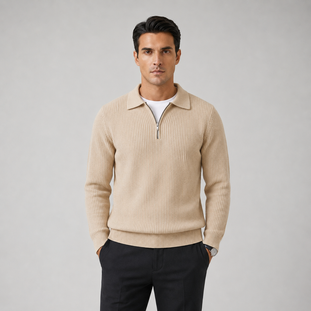 Men's Waffle Knit Quarter-Zip Jumper